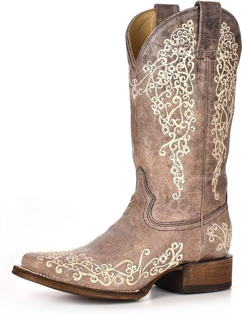 Corral Ladie's Brown Crater Bone Embroidery SQ. Toe, Leather with Rubber Insert Sole, Western A26... | Amazon (US)