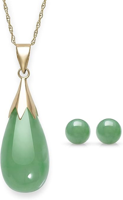 Belacqua Natural teardrop Jade Pendant Necklace for Women | 10K Gold 18" Rope Chain With Spring R... | Amazon (US)