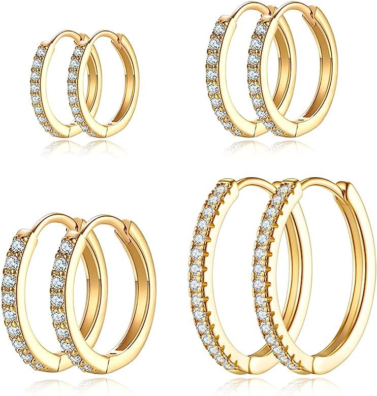 Gold Hoop Earrings For Women Cubic Zirconia Hoop Earrings Set Small Huggie Hoops Earrings Set for... | Amazon (US)