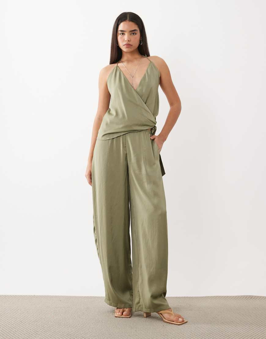 SNDYS satin balloon leg pants in olive - part of a set-Green | ASOS (Global)
