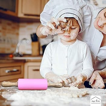 Mini Silicone Rolling Pin for Kids Baking - Nonstick Surface Wooden Handle (9" Small) | Amazon (US)