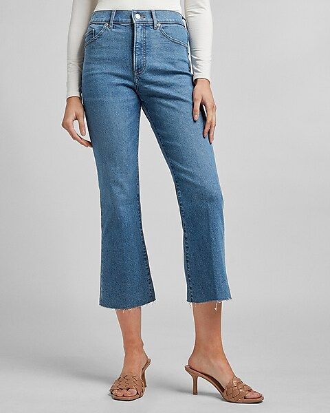 High Waisted Raw Hem Cropped Flare Jeans | Express