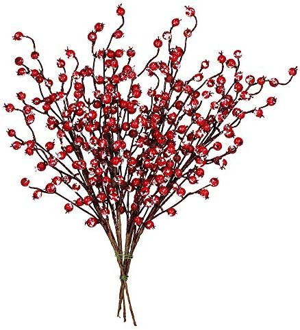 4 Pack Snowy Red Berry Picks Artificial Berry Spray Christmas Berry Stems Red Berry Twig Branches... | Amazon (US)
