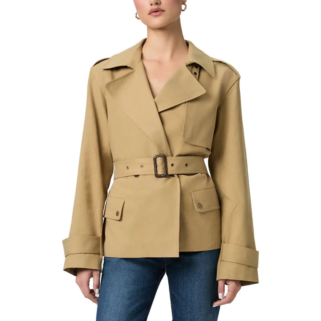 PAIGE Orsina Cotton Blend Short Trench Coat in Khaki at Nordstrom, Size Large | Nordstrom