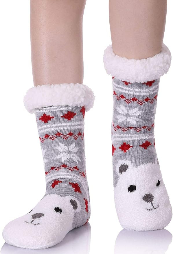 YEBING Non Slip Slipper Socks For Womens Fuzzy Soft Cozy Grippers Winter Warm Animal Fleece-lined... | Amazon (US)