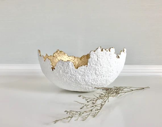 White and Gold Eggshell Bowl | Etsy | Etsy (US)