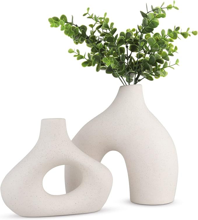 White Ceramic Vases - Round Matte Donut Design for Pampas Grass and Flowers - Ideal for Minimalis... | Amazon (US)