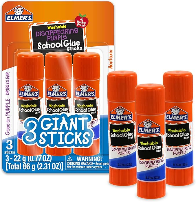 Elmer's Disappearing Purple School Glue Sticks, Washable, 22 Grams, 3 Count - Poster, Vision Boar... | Amazon (US)