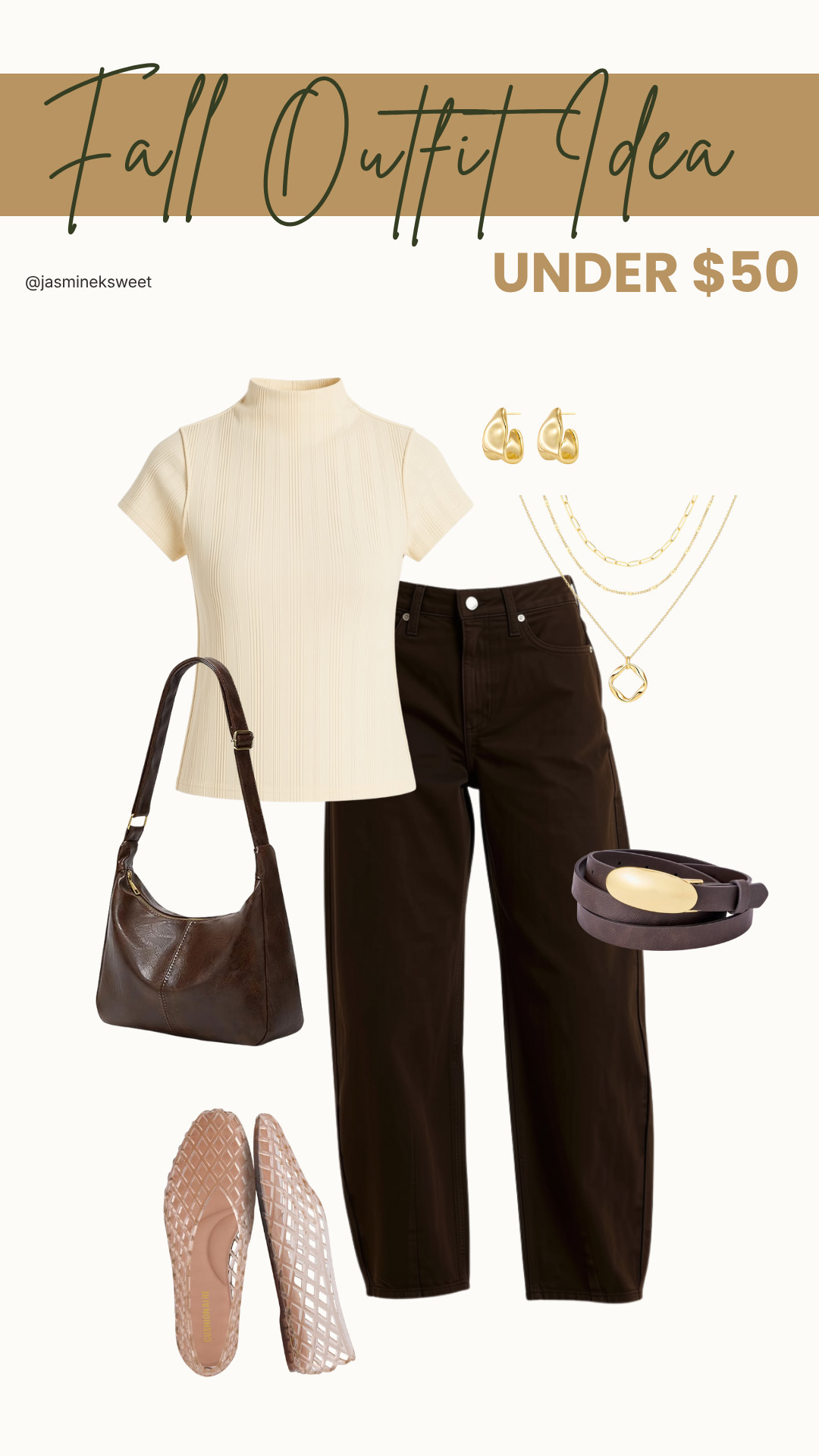 This chic fall outfit, complete with gold jewelry and a suede bag, comes in under $50.
#LTKunder50 #LTKstyletip #LTKfindsunder50 

 #LTKgrwm #LTKootd #LTKMidsize