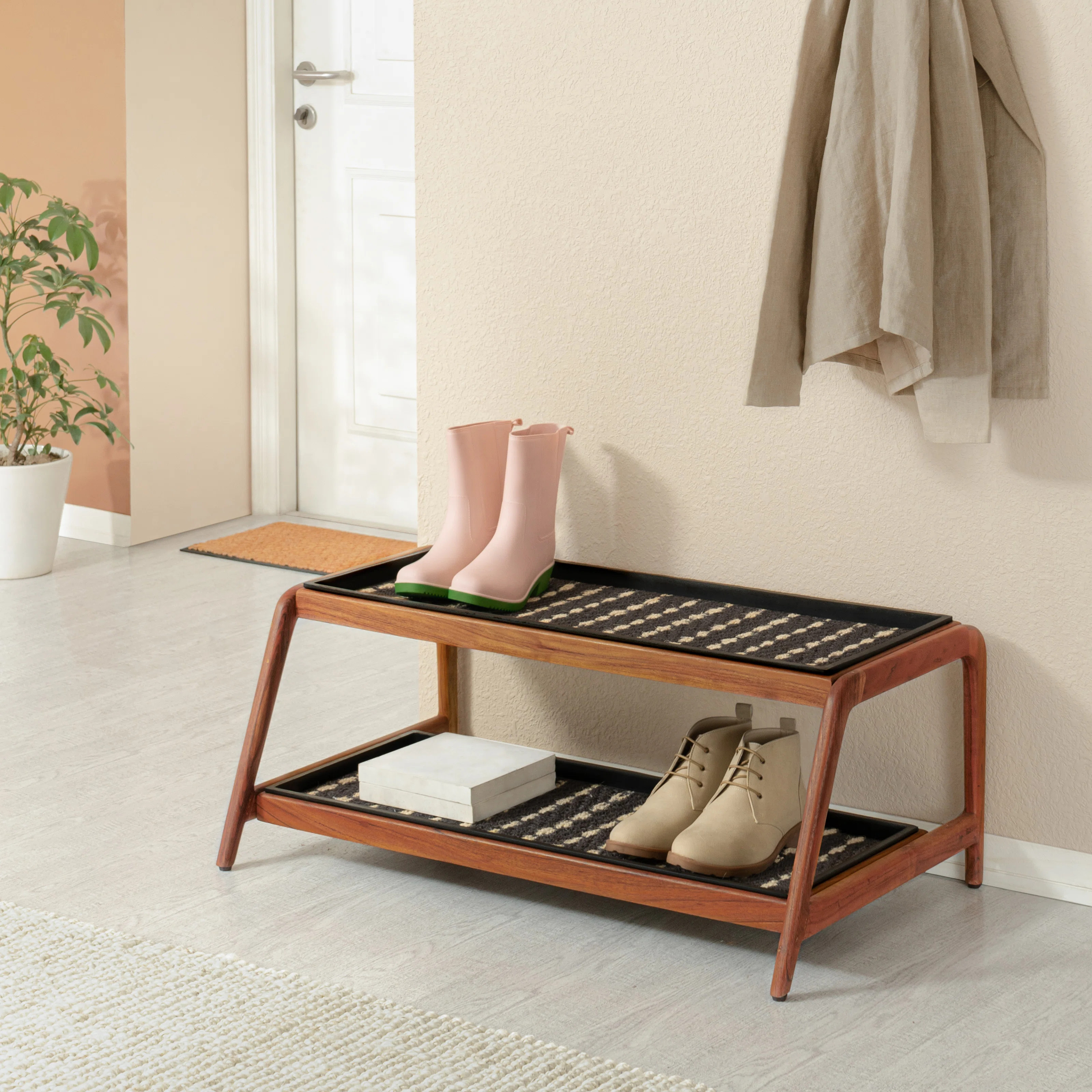 Premium Solid Wood Boot Tray Stand with Natural Coir Mat - Entryway & Mudroom Shoe Organizer | Wayfair North America
