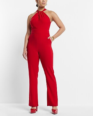 Twist Halter Neck Flare Leg Jumpsuit | Express
