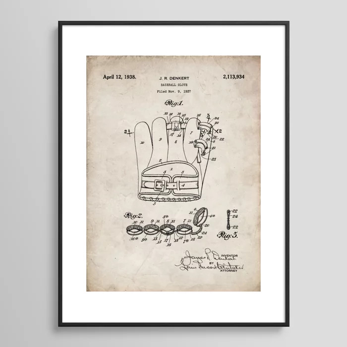 Baseball Glove Patent - Baseball Art - Antique Framed Art Print | Society6