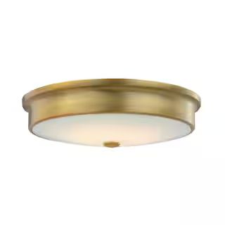 Home Decorators Collection Versailles 15 in. Aged Brass LED Flush Mount Ceiling Light with White ... | The Home Depot