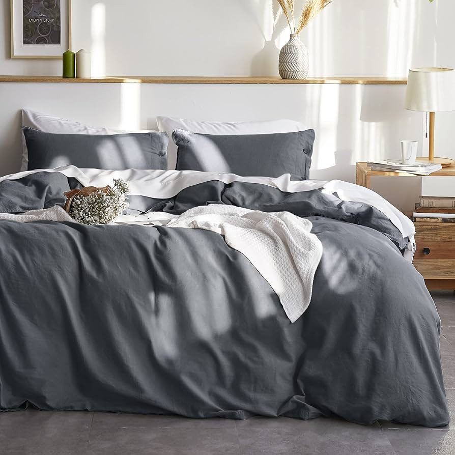 BEDSURE Linen Duvet Cover Queen Linen Cotton Blend Duvet Cover Set - 3 Pieces Comforter Cover Set... | Amazon (US)