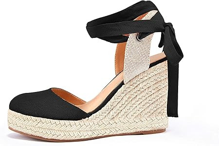 FISACE Womens Summer Espadrille Heel Platform Wedge Sandals Ankle Buckle Strap Closed Toe Shoes | Amazon (US)