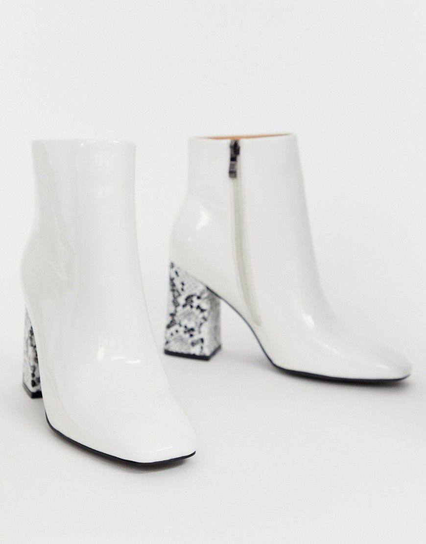 Public Desire Vesper white ankle boots with square toe and snake heel | ASOS (Global)