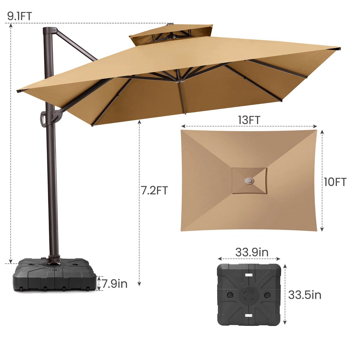 13' X 10' Rectangular Cantilever Umbrella, Weighted Base Included | Wayfair North America