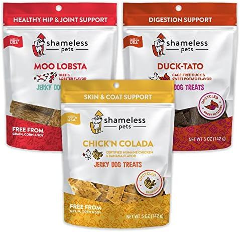 Amazon.com: Shameless Pets Duck-Tato, Chick'n Colada, Moo Lobsta Jerky Bite Dog Treats Variety Pa... | Amazon (US)