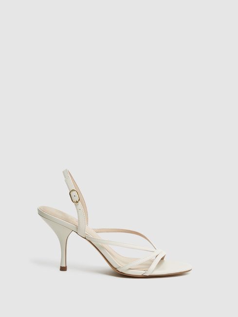 Reiss White Clara Strappy Mid Heel Sandals | Reiss UK