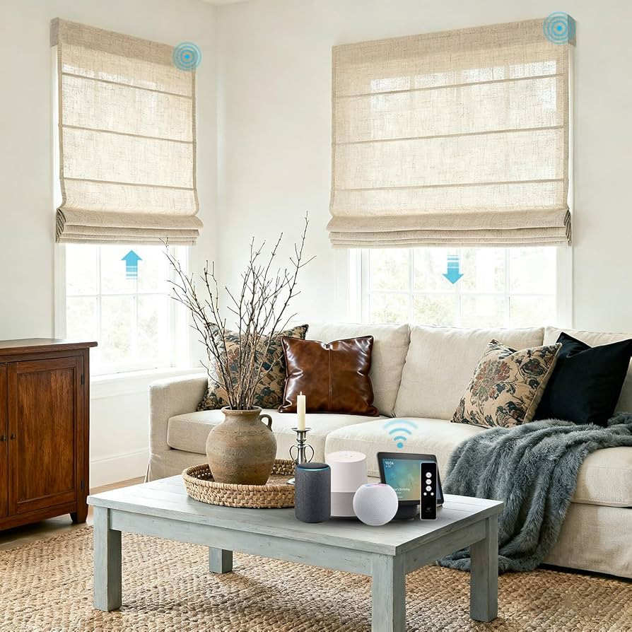 SmartWings Motorized Linen Roman Shades Daphne, 50%/70%/100% Blackout, Matter Over Thread/HomeKit... | Amazon (US)