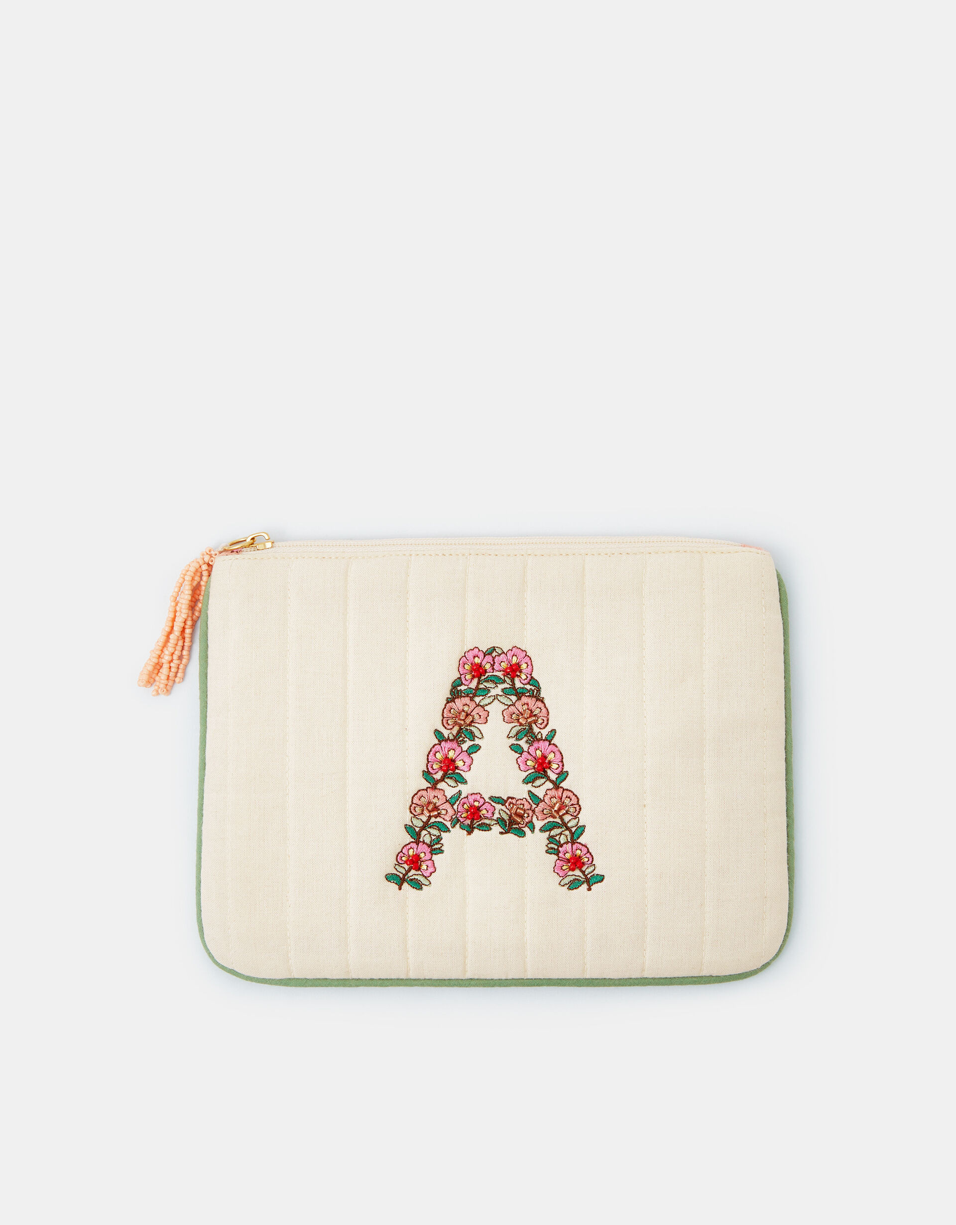 Embroidered Initial Quilted Pouch  Natural | Accessorize (Global)