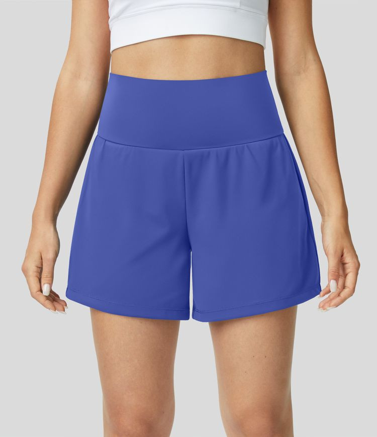 Women’s Super High Waisted Back Pocket & Side Hidden Pocket 2-in-1 Yoga Shorts 5''-Longer Lengt... | HALARA