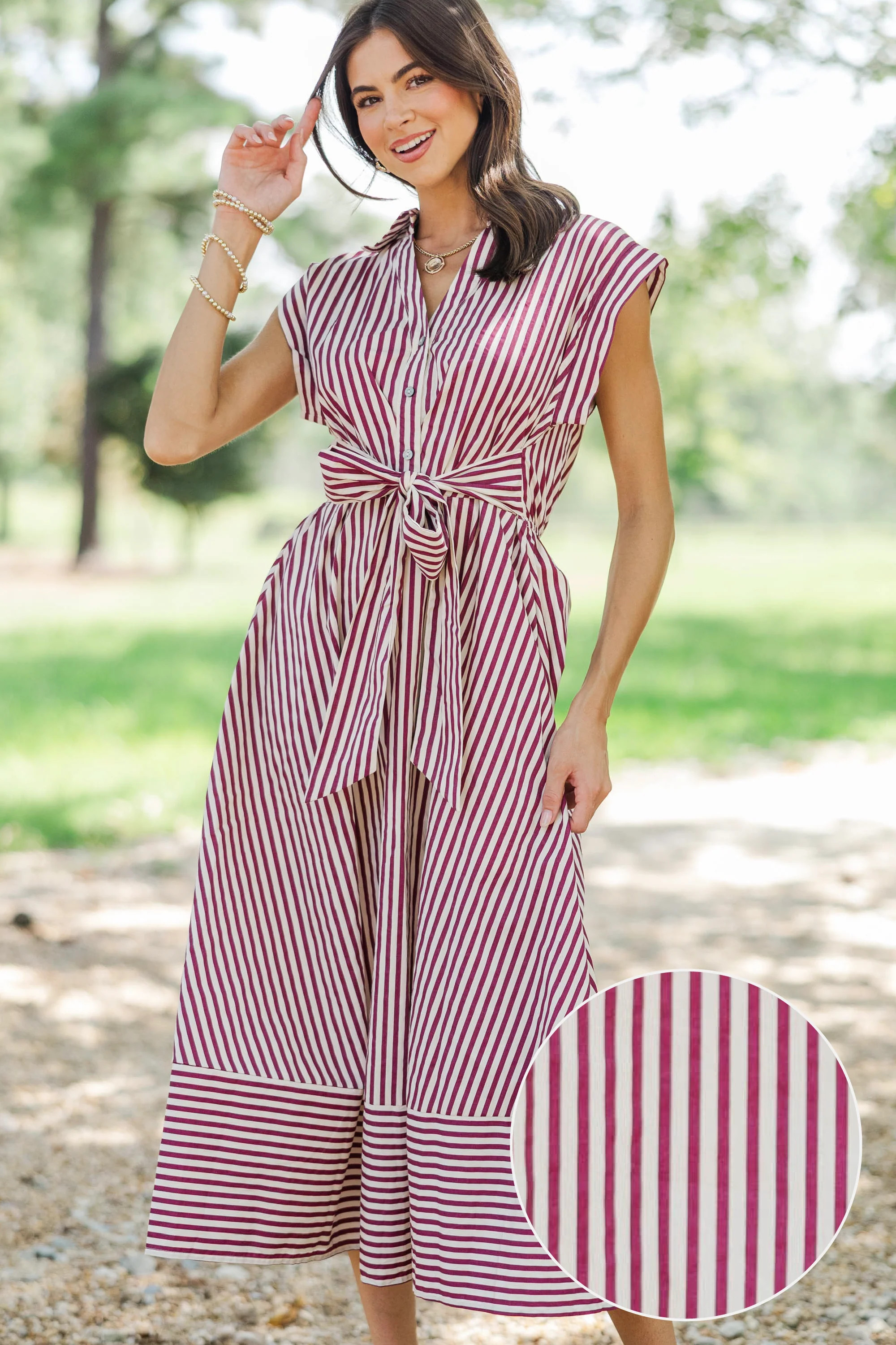 Always A Good Choice Burgundy Striped Midi Dress | The Mint Julep Boutique