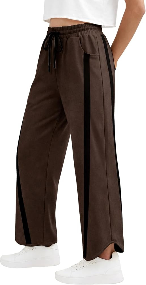 Athlisan Womens Baggy Wide Leg Sweatpants Casual Elastic Waisted Contrast Color Trousers with Poc... | Amazon (US)