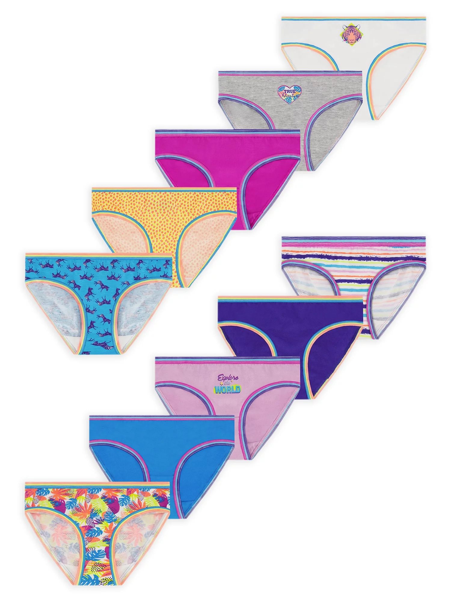 Wonder Nation Girls Brief Underwear, 10-Pack, Sizes 4-18 & Plus | Walmart (US)