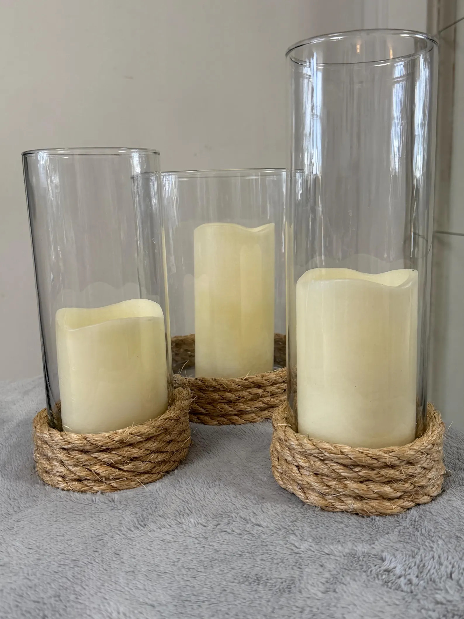 Trio Glass Candle Holder Jute Rope Centerpiece Idea Wedding Decoration Coastal Style Beach House ... | Etsy (Global)