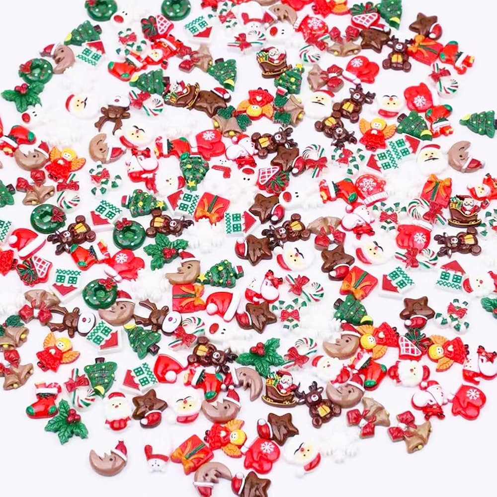 200pcs Christmas Resin Charms for Crafts, Christmas Slime Flatback Charms，Ornament Scrapbooking... | Amazon (US)