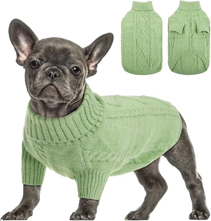 Queenmore Small Dog Pullover Sweater, Cold Weather Cable Knitwear, Classic Turtleneck Thick Warm ... | Amazon (US)