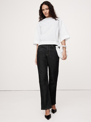 Oversized Cotton Poplin Boat-Neck Top | Banana Republic (US)