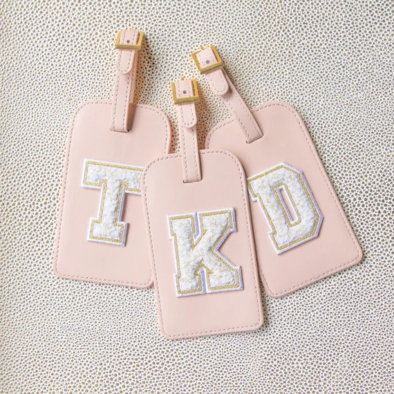Chenille Monogram Blush Personalized Luggage Tag  | Etsy | Etsy (US)