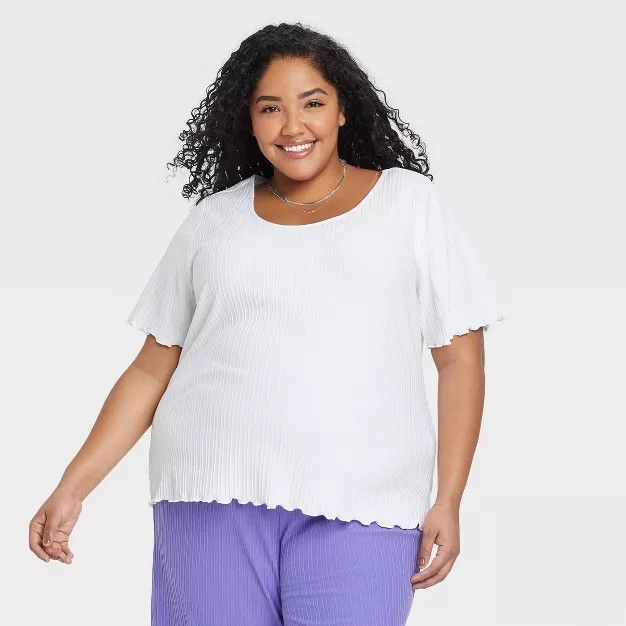 Women's Plus Size Short Sleeve Scoop Neck Ribbed T- Shirt - Ava & Viv™ White X | Target