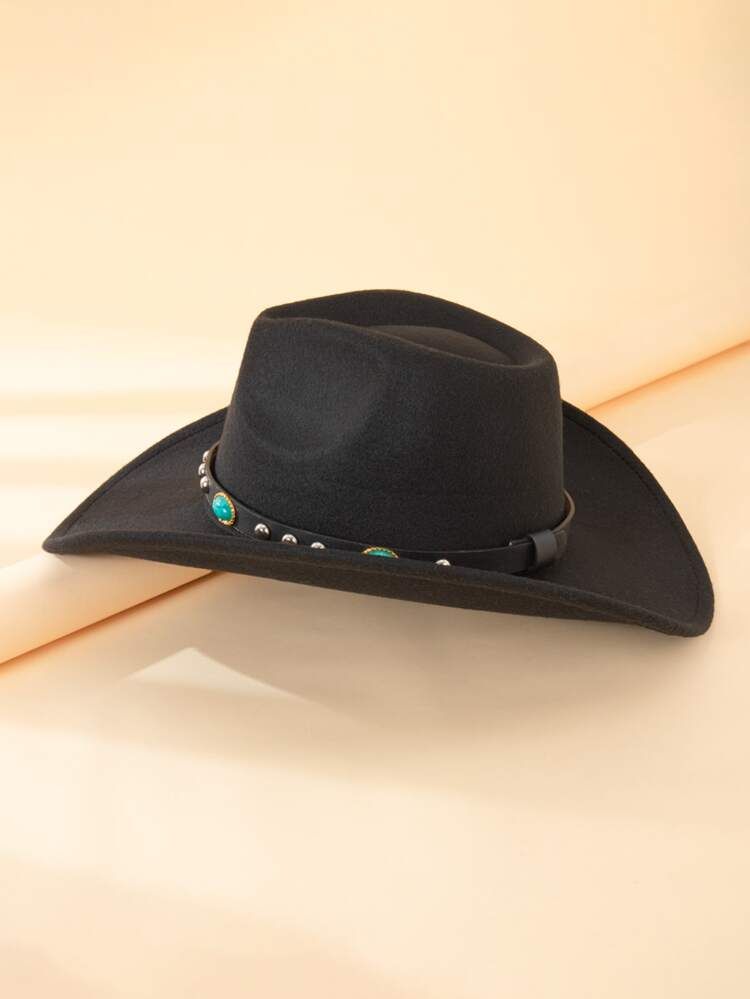 Turquoise & Studded Decor Fedora Hat | SHEIN