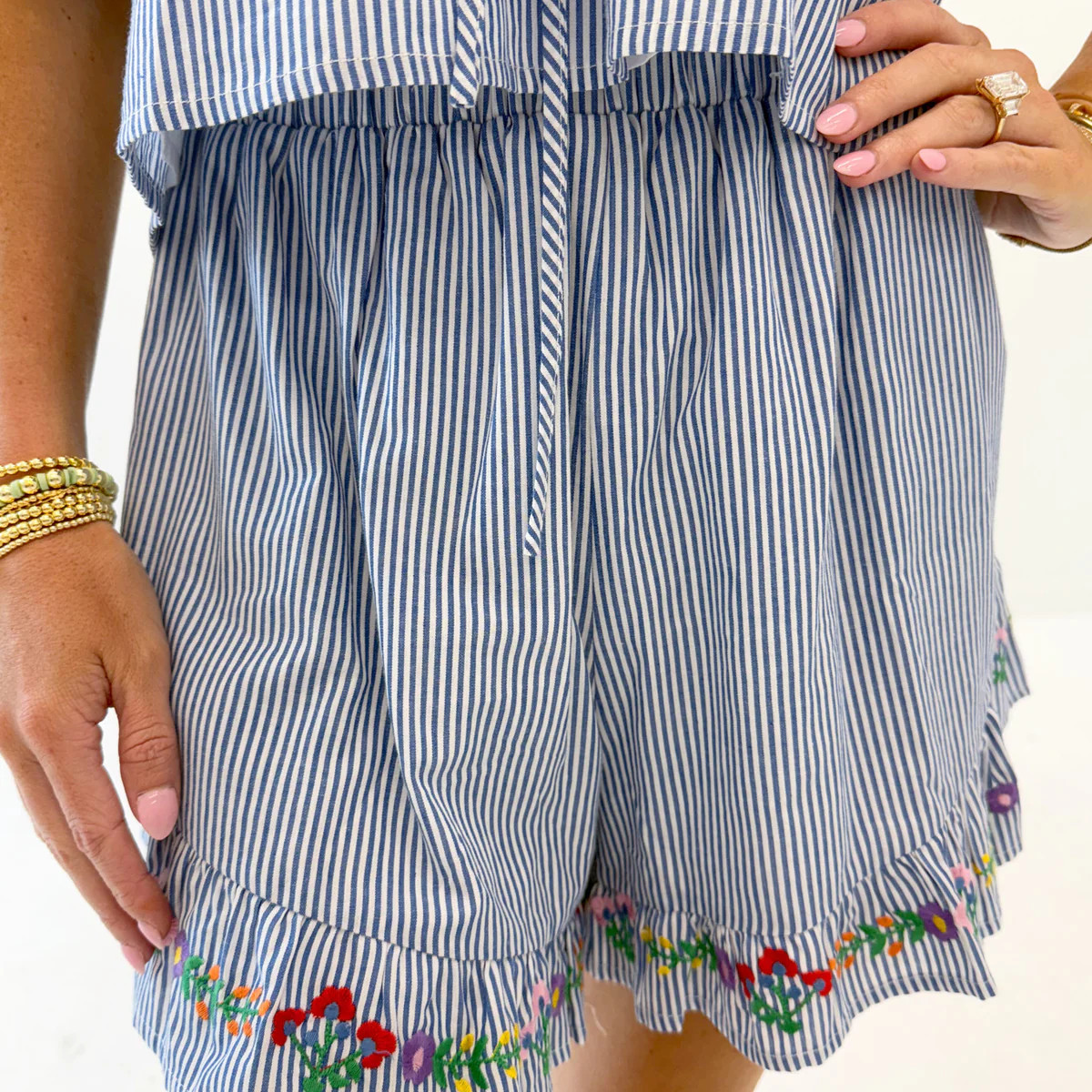 The Tristen Ruffle Shorts - Blue Stripe | The Impeccable Pig