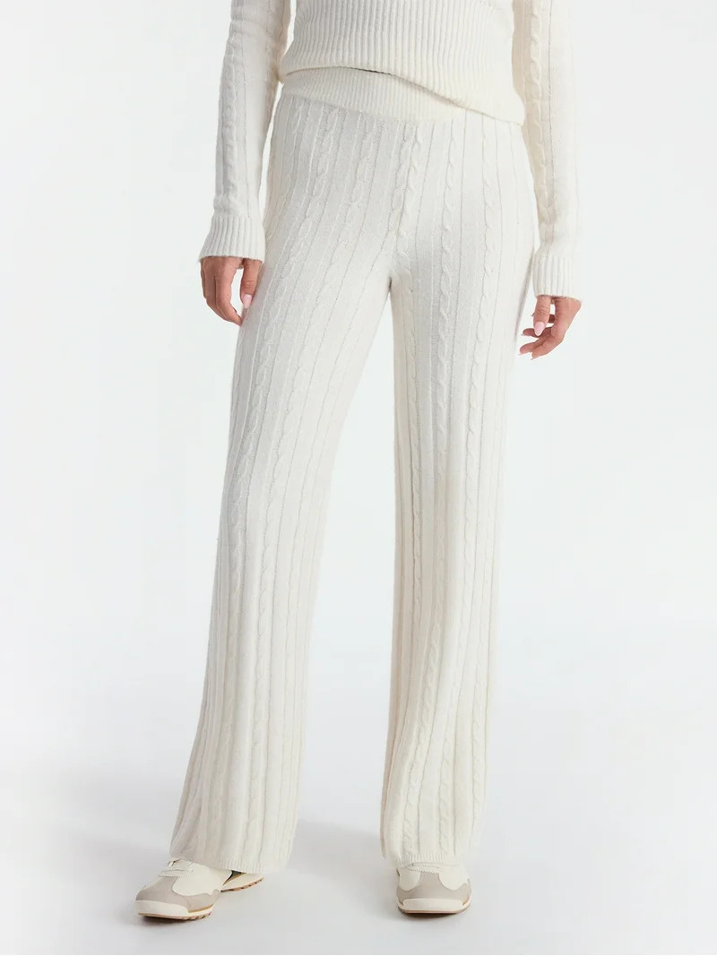 No Boundaries Cable Knit Sweater Wide Leg Pants, 30'' Inseam, Women's | Walmart (US)
