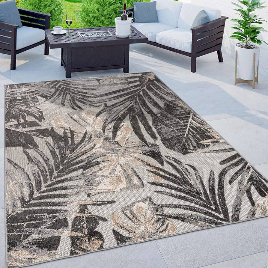Rugshop Tropical Floral Leaves Indoor/Outdoor Area Rug 7'10" x 10' Gray | Amazon (US)