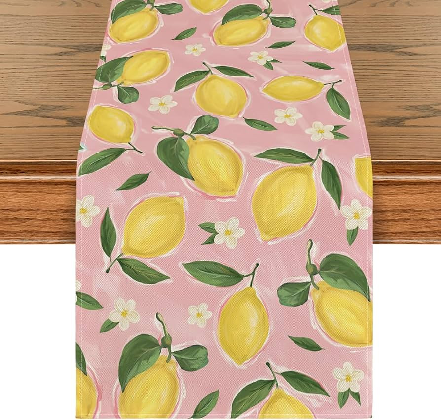 Artoid Mode Pink Lemon Flower Floral Summer Table Runner, Seasonal Spring Kitchen Dining Table De... | Amazon (US)