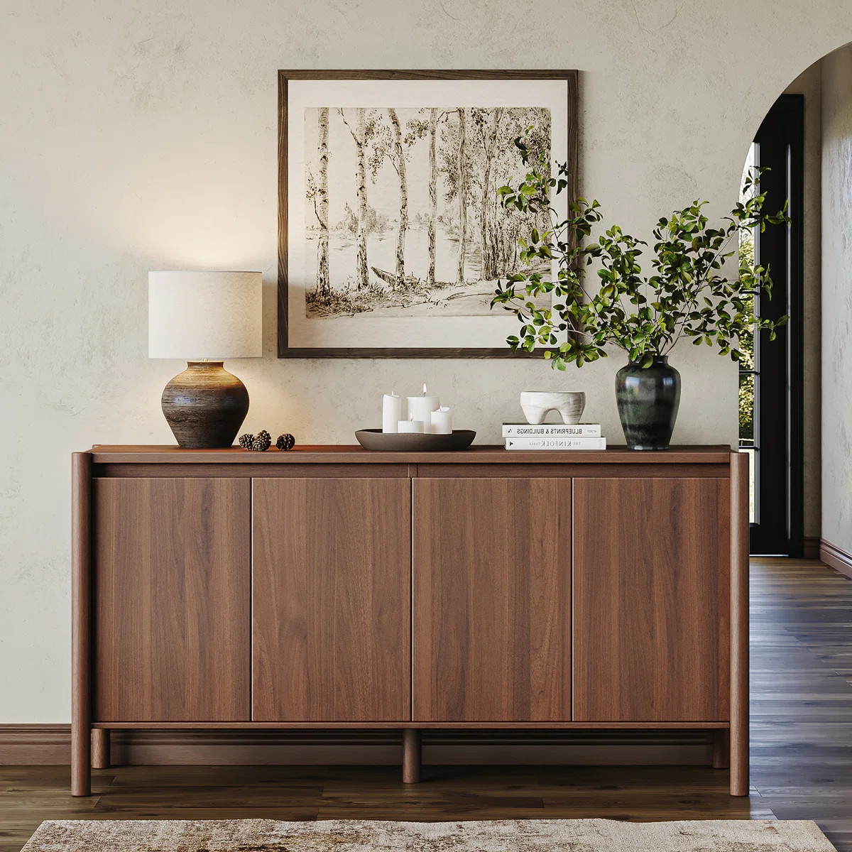 59” W Sideboard Buffet Cabinet, Credenza Storage Cabinet With 4 Doors And Adjustable Shelves Fo... | Wayfair North America