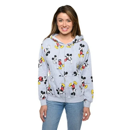 Women s Disney Mickey Mouse Hoodie All-Over Sweatshirt Zippered Heather Gray | Walmart (US)