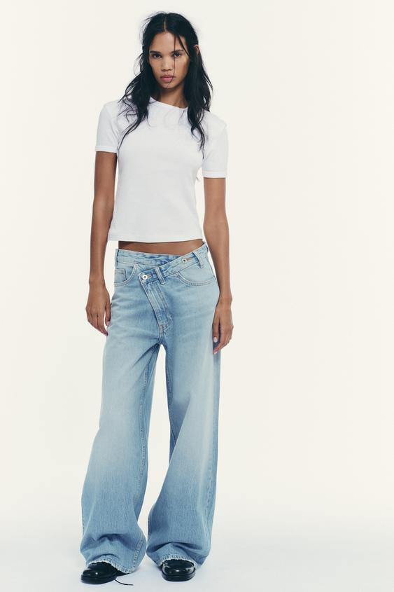 TRF HIGH WAIST CROSSOVER WAIST WIDE LEG JEANS | Zara US