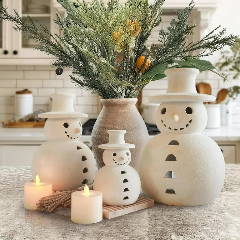 Christmas Decorations - Handmade Terracotta Snowman Figurines - 1 Pack White Clay Winter Decor Ho... | Walmart (US)