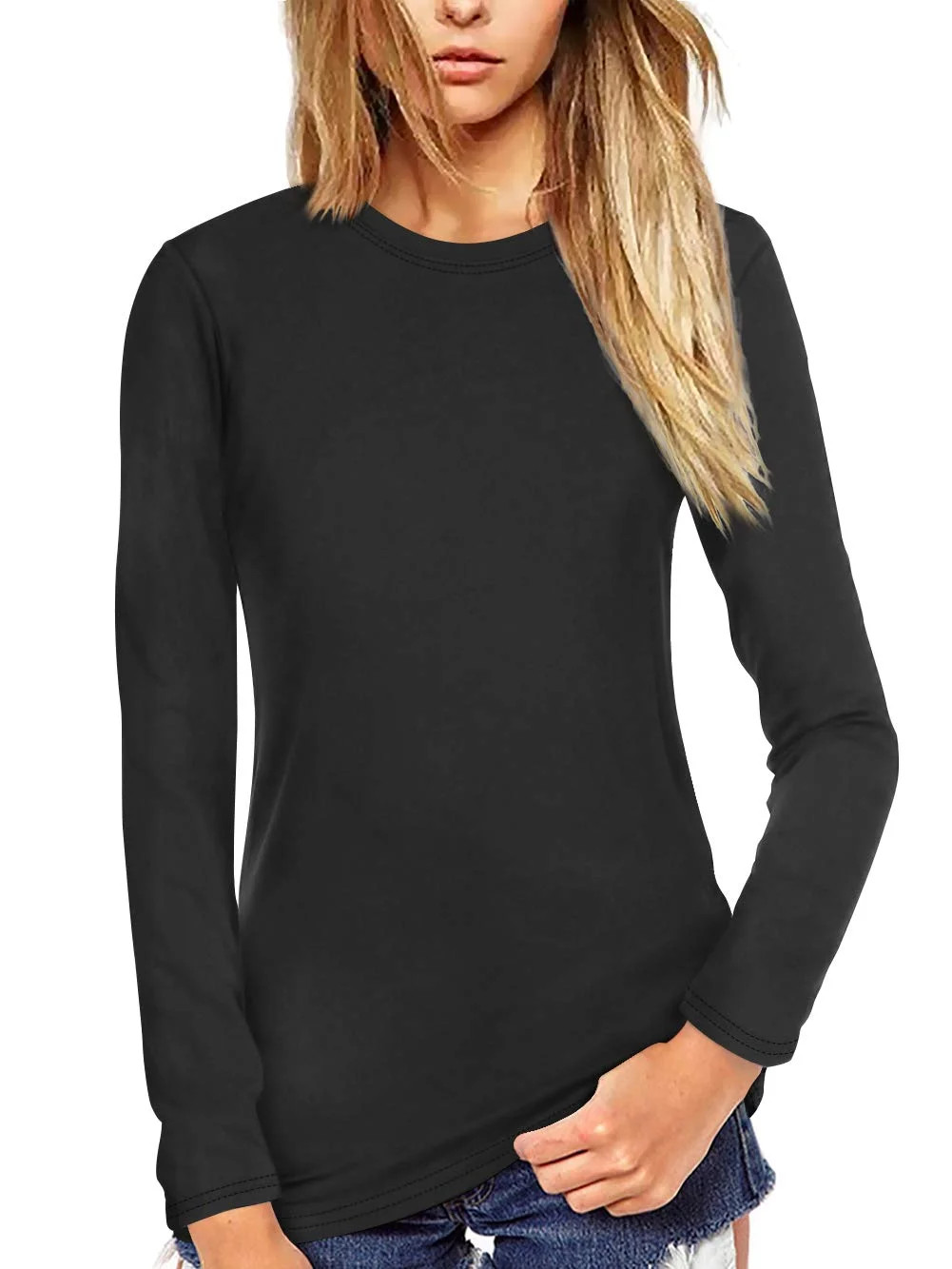 Amoretu Women Shirt Long Sleeve Crew Neck T-shirt Tee Tops(Black S) | Walmart (US)