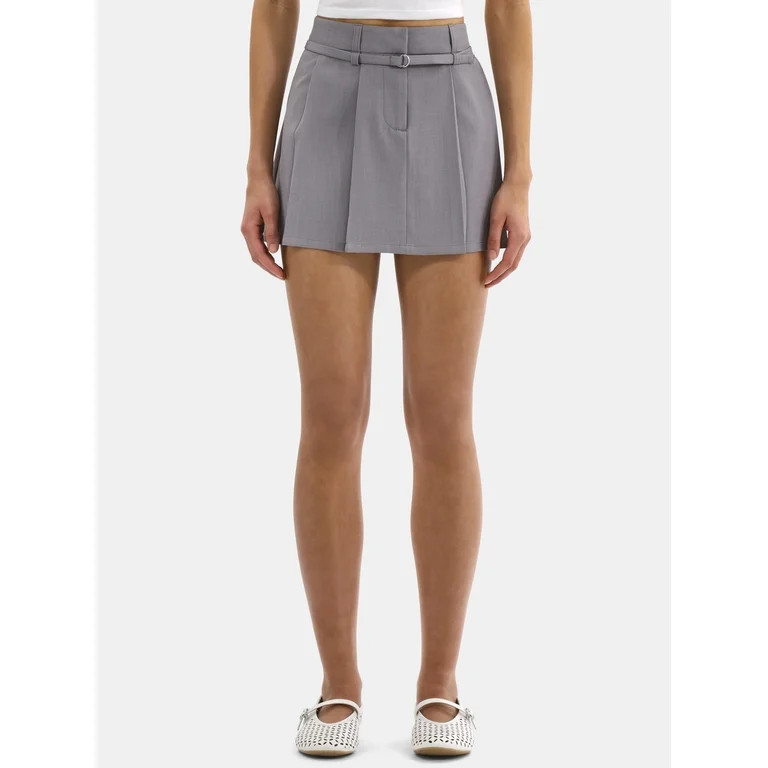 No Boundaries Pleated Belted Mini Skirt, Women's | Walmart (US)