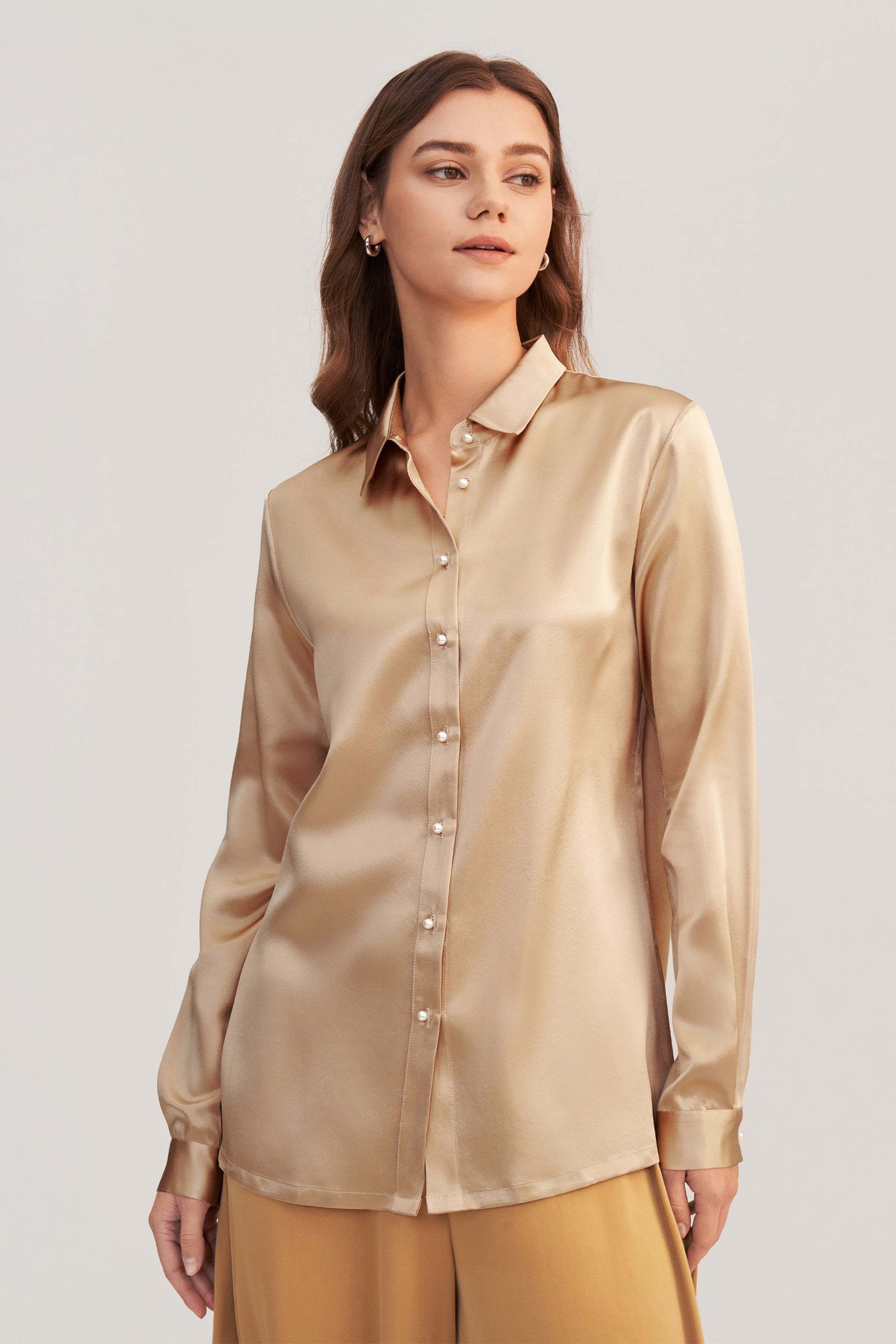 Classic Pearl Button Silk Shirt | LILYSILK
