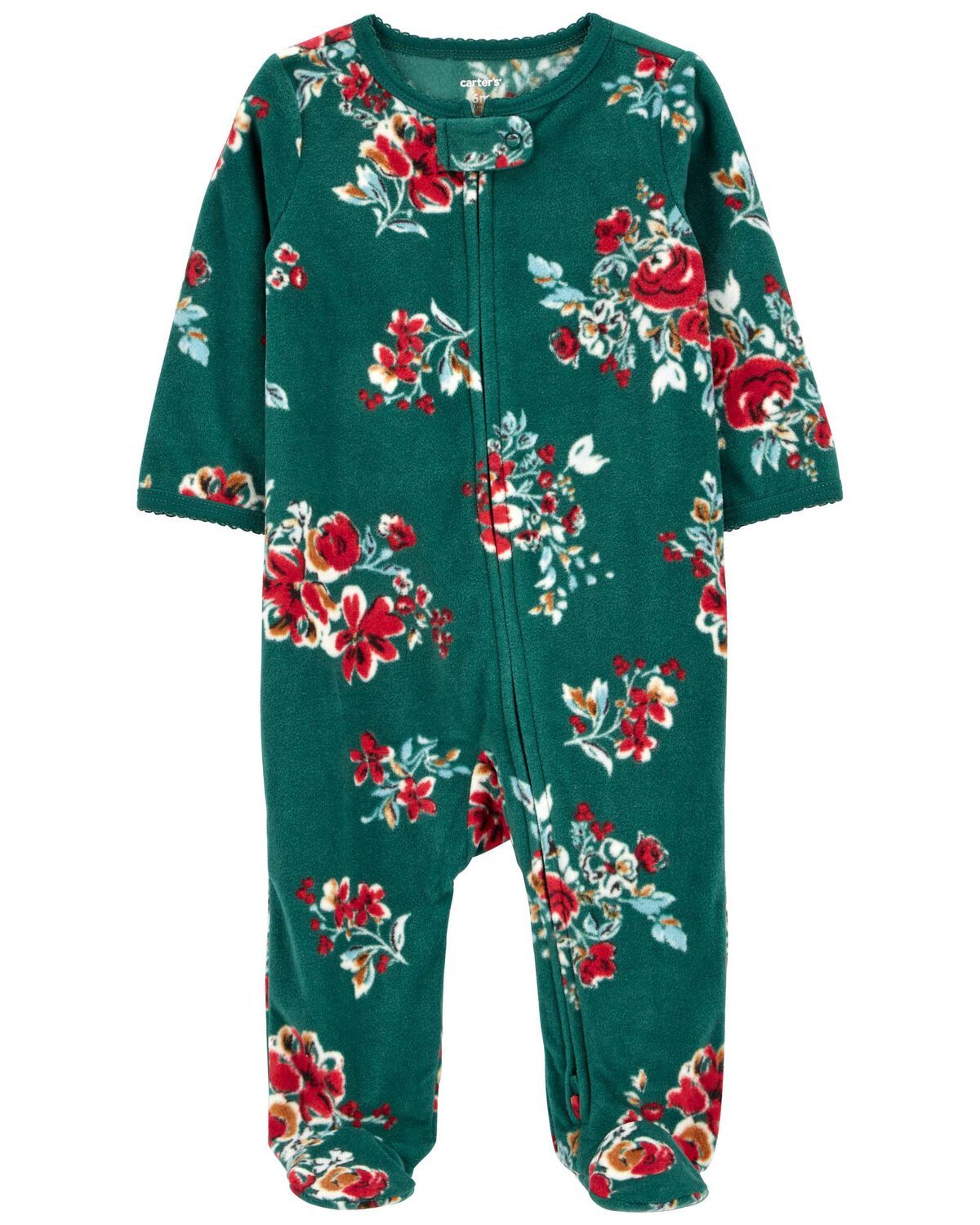 Green Baby Floral Zip-Up Fleece Sleep & Play Pajamas | carters.com | Carter's