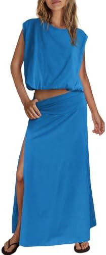 ReachMe Womens Skirt Sets 2 Piece Vacation Outfits Sleeveless Going Out Tops with Maxi Skirts Sum... | Amazon (US)