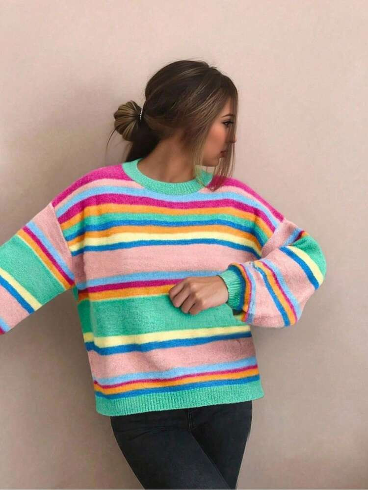 Colorful Striped Contrast Color Sweater | SHEIN